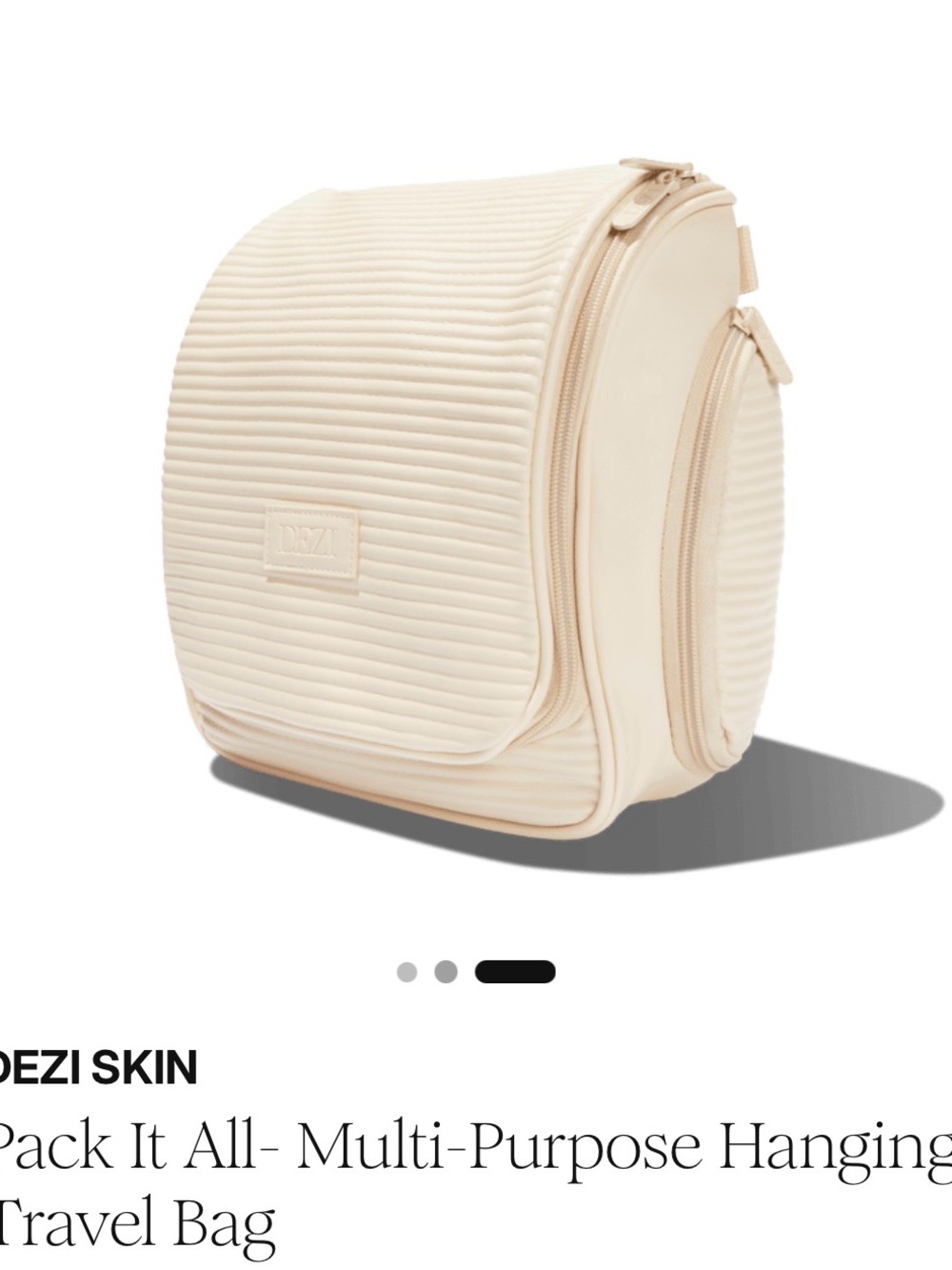 NWT DEZI Skin Pack It All Multi-Purpose Hanging Travel Bag in a cream colored